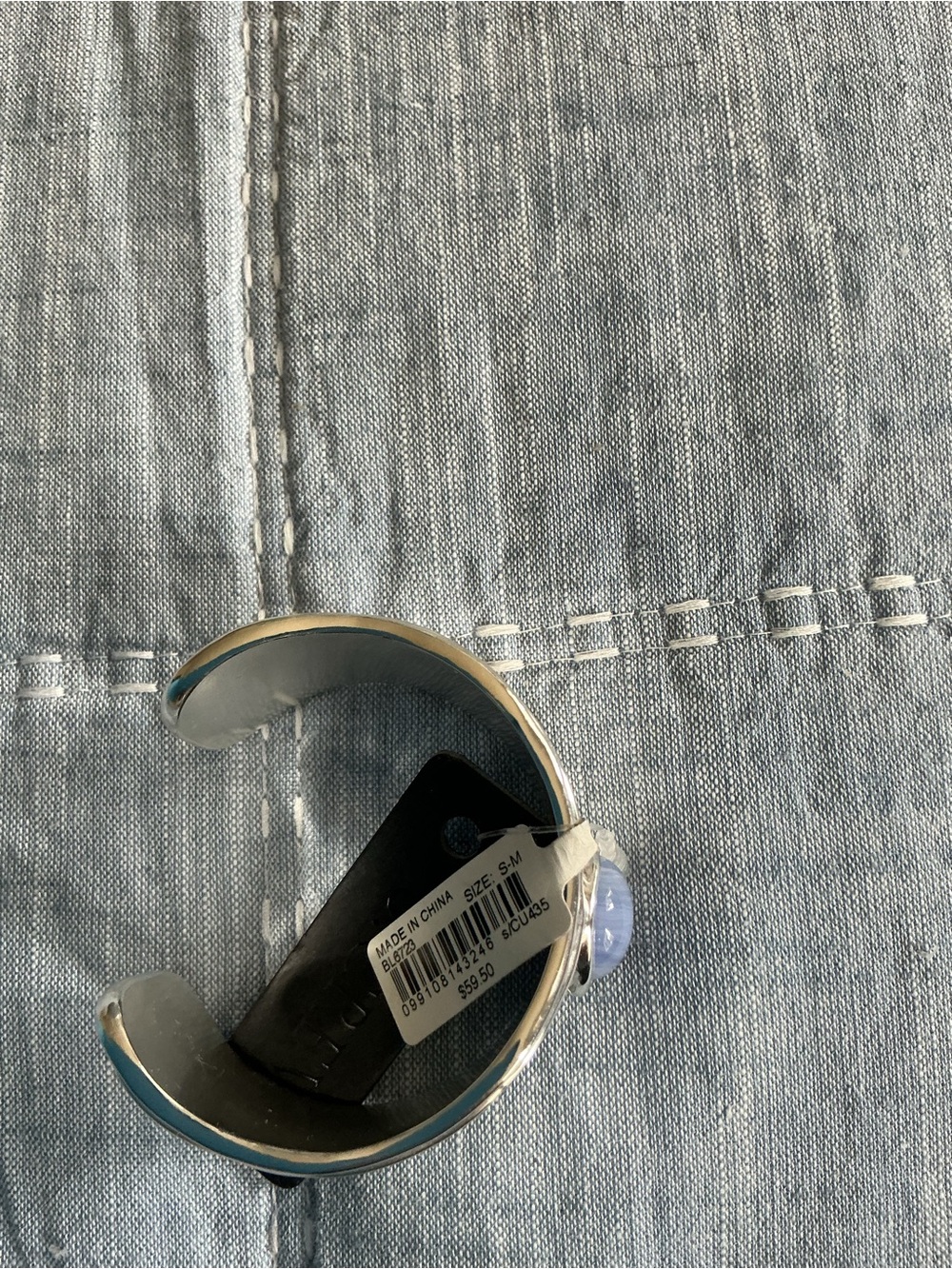 J. Crew Silver Cuff Bracelet with Light Blue Accent
